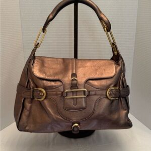Jimmy Choo Bronze Leather Hobo Shoulder Handbag with Grommets Vintage